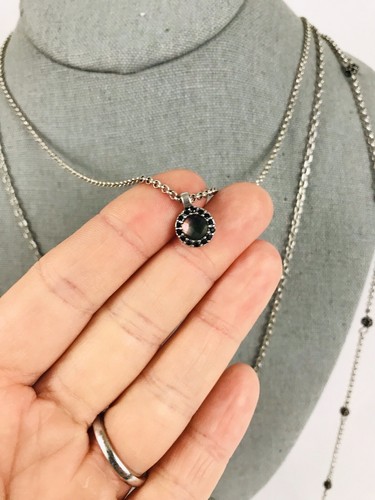 Lucky Brand Hamsa Black Crystal Fireball Layered Necklace Triple Chain - Picture 7 of 11