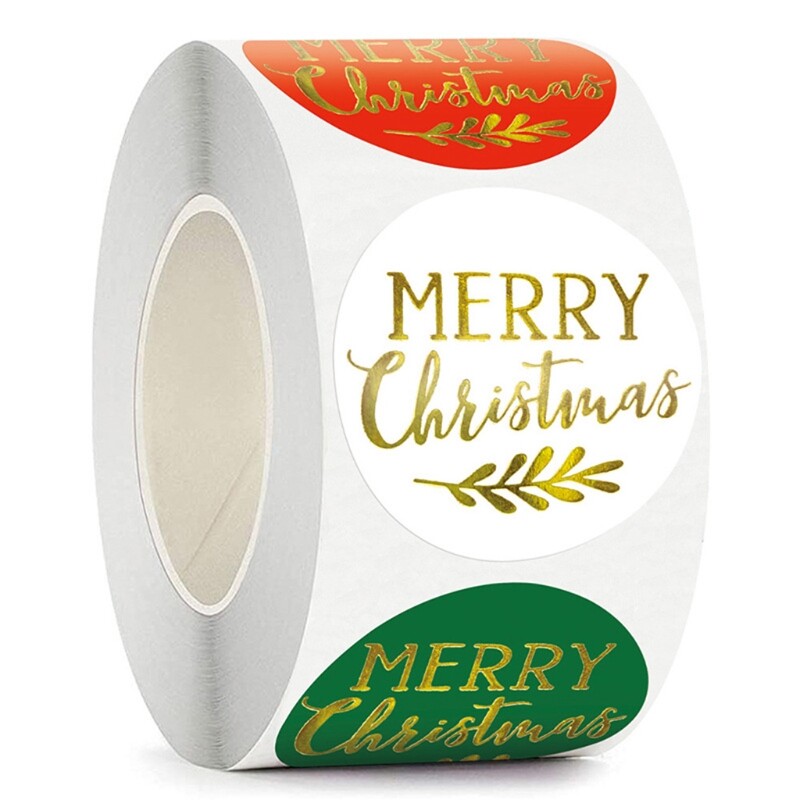 Cartoon Merry Christmas Wrapping Sticker Tabs Adhesive Round Label