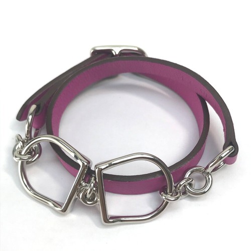 HERMES Accessories Etrie de Bourtour Double Bracelet VeauSwift Purple/SilverHW - Picture 1 of 8