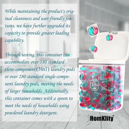Large Capacity Container With Automatic Popup Lid Laundry Pods And Airtight Dish - Picture 4 of 6