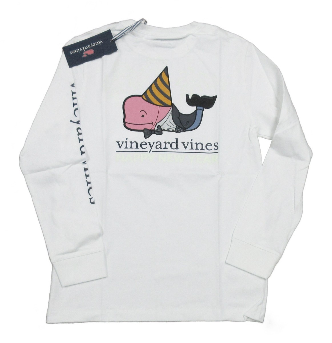 Vineyard Vines Boys White Cap Dapper New Years Graphic Pocket T