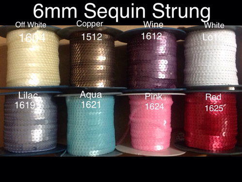 6 MM Neu FLACHE PAILLETTEN AUFGEREIHTE SCHNUR UNI VERSCHIEDENE FARBEN - Bild 8 von 9