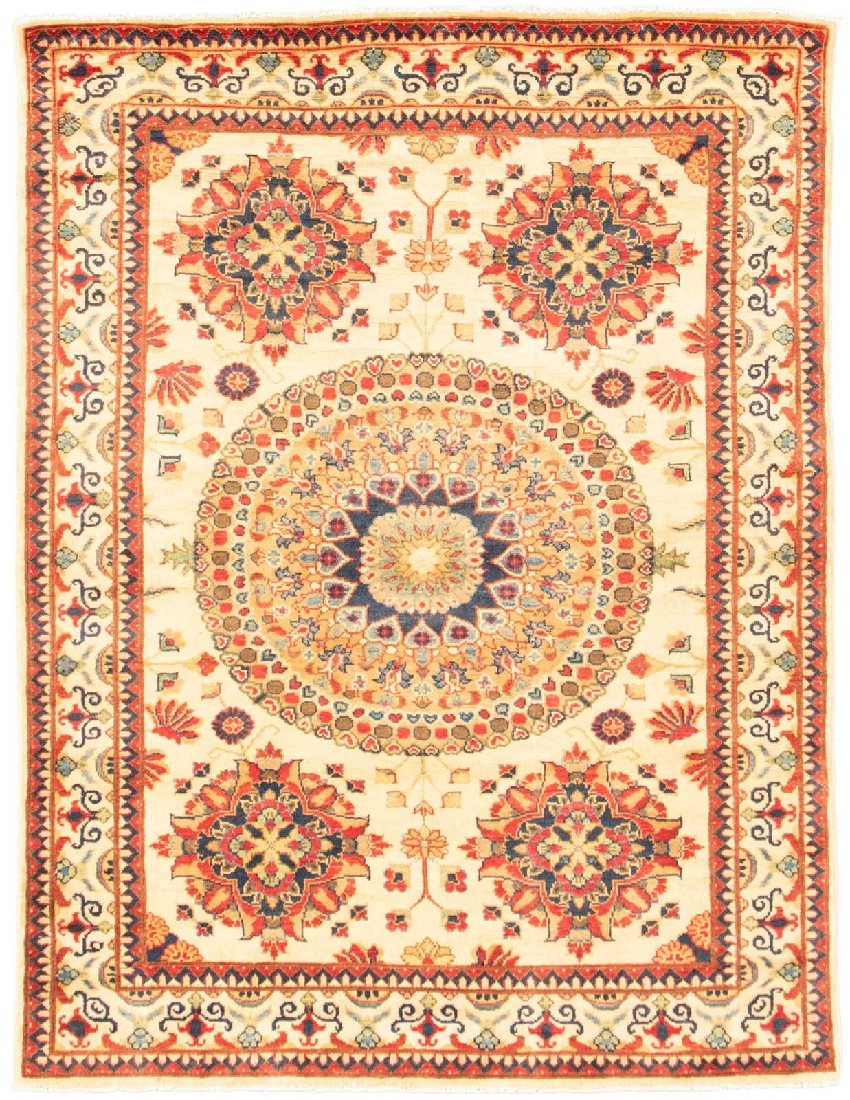 Traditional HandKnotted Geometric Carpet 4'11" x 6'6" Wool Area Rug
