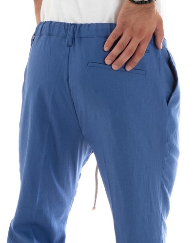 Pantaloni Uomo Lino Lungo Tinta Unita Elastico Sul Retro Vari Colori - Imagen 40 de 41