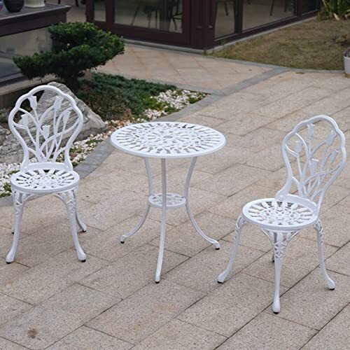 KAI LI Patio Bistro Sets 3 Piece cast Aluminum Patio Furniture tulips-white - Picture 2 of 8