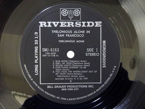 Thelonious Monk Thelonious Alone In San Francisco Riverside SMJ-6163 Japan LP - Picture 3 of 3