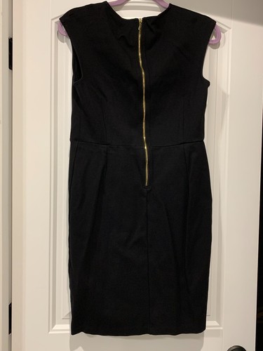 H & M Sheath Dress Womens M Black Pleated Waist Sleeveless Gold Zipper EUC - Picture 2 of 17
