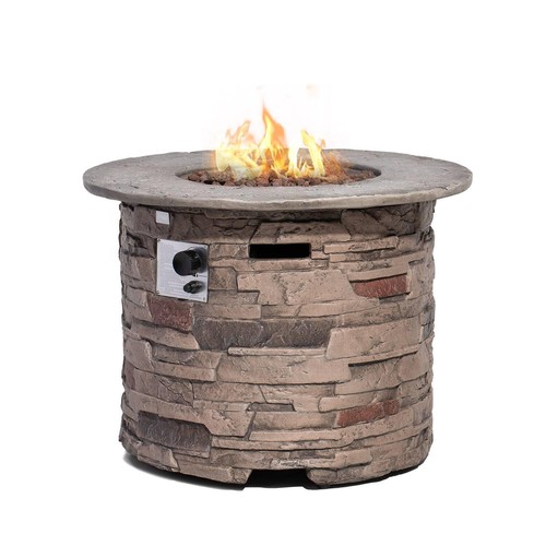 Outdoor 32-inch Propane Fire Pit Table with Imitation Stone Surface Backyard US - Picture 3 of 7