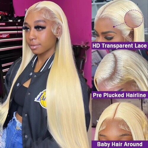 40 42 Zoll 13x6 HD Transparent Blond 613 Lace Frontal Echthaar Perücken Brasilianisch - Bild 13 von 15