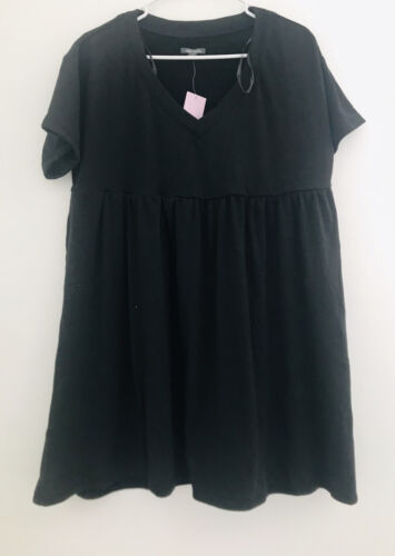 Wild Fable V-Neck Short Sleeve Babydoll Sweatshirt Dress Black Size M NWT