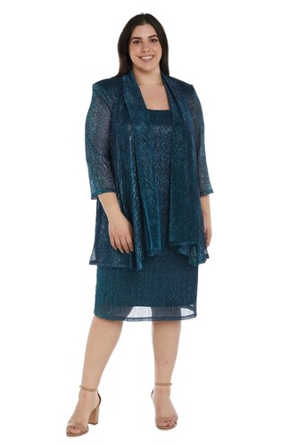 RM Richards Women's Metallic Knit Jacket Dress - Three Quarter Sleeve 2 Piece - Picture 6 of 39