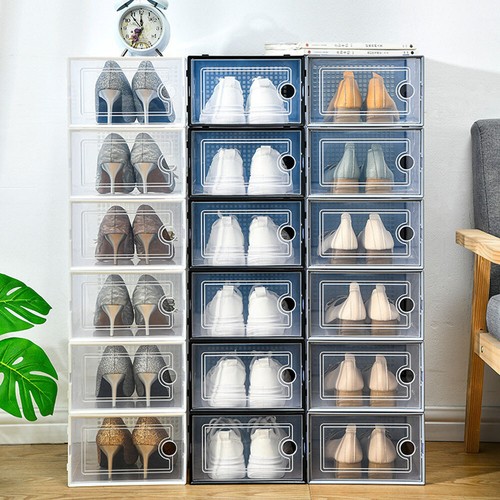 12x Stackable Foldable Boxes Trainers Organiser Clear Plastic Shoe Storage Box - Picture 4 of 25