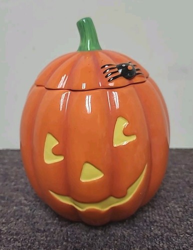 Hallmark Halloween Jack 0 Laterne Spinne Keramik Kürbis Süßigkeiten Leckerli Glas in EUC