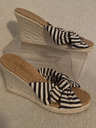 Chicos offene Zehenpartie Keilabsatz Espadrille Sandalen Größe 6 marineblau gestreift blau elfenbein - Bild 1 von 12