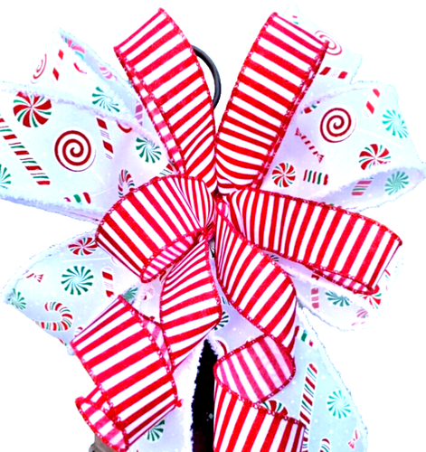 Christmas Candy Cane 2.5" by 2 yds White Wired Ribbon Chenille Edge Peppermint - Picture 7 of 7