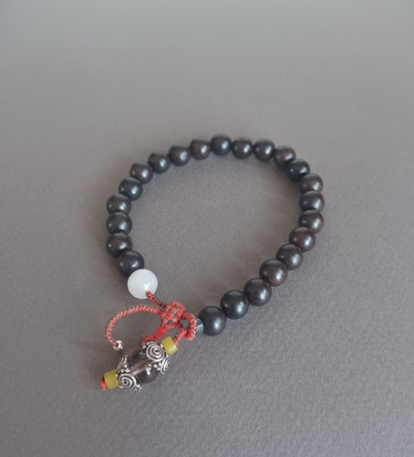 New men's black ebony wood with gemstone and sterling silver handwovenbracelet - Picture 2 of 4
