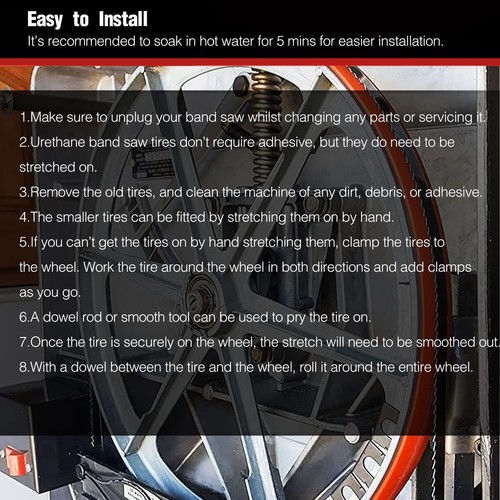 2-Pack Urethane Band Saw Tires, Replace for 14" Delta 905145 Craftsman 3AD92501 - Picture 5 of 7