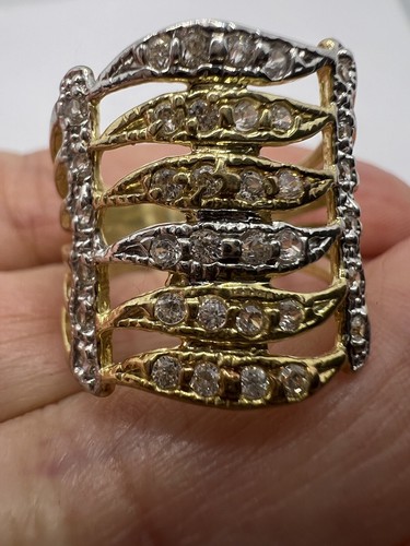 GOLD RING 10k Wide Multi thick stack solid cz ful finger 7.5 ask 6 6.5 7 8 8.5 9 - Picture 5 of 14