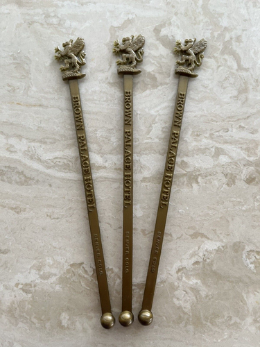 Brown Palace Hotel Denver Co Embossed Swizzle Sticks Set of 3 Vtg