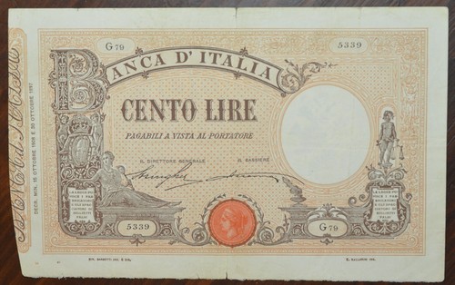 REGNO D'ITALIA - VITTORIO EMANUELE III - 100 LIRE MATRICE 15/10/1908 MOLTO RARA - Picture 1 of 2