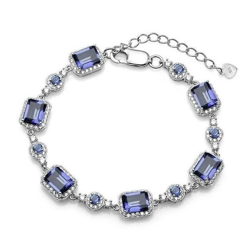 6Ct Emerald Cut Lab-Created Sapphire & Diamond Bracelet 14K White Gold Plated - Picture 3 of 3