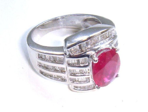 4.27ct Rubí y Diamante Anillo En 14K Oro Blanco - Imagen 5 de 8