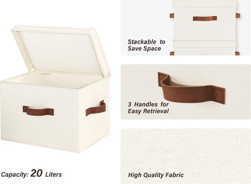 Fabric Storage Box with Lid, Closet Organizer Basket with Handles - Picture 3 of 7