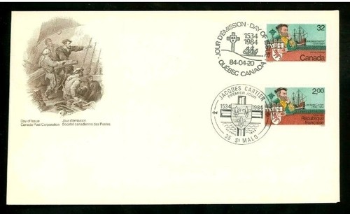 Canada - France JOINT Issue "SHIPS ~ EXPLORER ~ JACQUES CARTIER" FDC 1984 - Picture 1 of 9