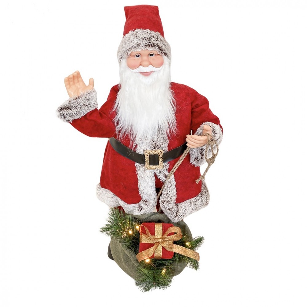 Automate de Noël Haut de Gamme 80 cm Costume Velours Rouge et Gris 144207