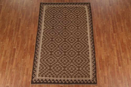 Geometric Kilim Brown Tribal Area Rug 6x9 Wool Hand-Woven Carpet - Picture 2 of 11