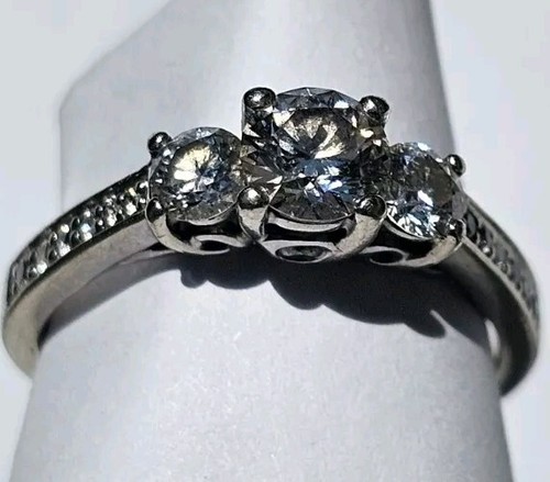 3 Stone 0.99 Carat S12/F Round Cut Natural Diamond Engagement Ring - Picture 4 of 24