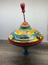 Vintage Spinning Top Metal Tin Toy Racing Cars Ohio Art
