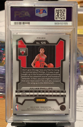 2023-24 Panini Prizm Silver Prizm Julian Phillips #125 PSA 10 GEM MT Rookie RC - Picture 2 of 2