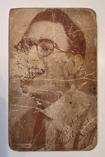 Harold Lloyd handsignierte Ausstellungskarte Postkarte Stummfilmstar 20er Jahre