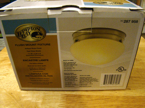 Hampton Bay 1-Light Antique Brass Flush Mount 287958/7"x4.25"/Opal Glass Shade - Picture 3 of 8