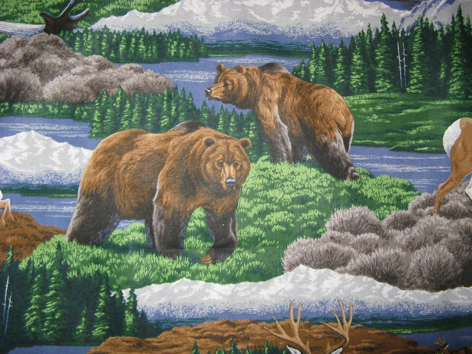 Raro estampado de algodón de vida silvestre de Alaska V.I.P. Tela Cranston 44" de ancho Foto 4 de 4