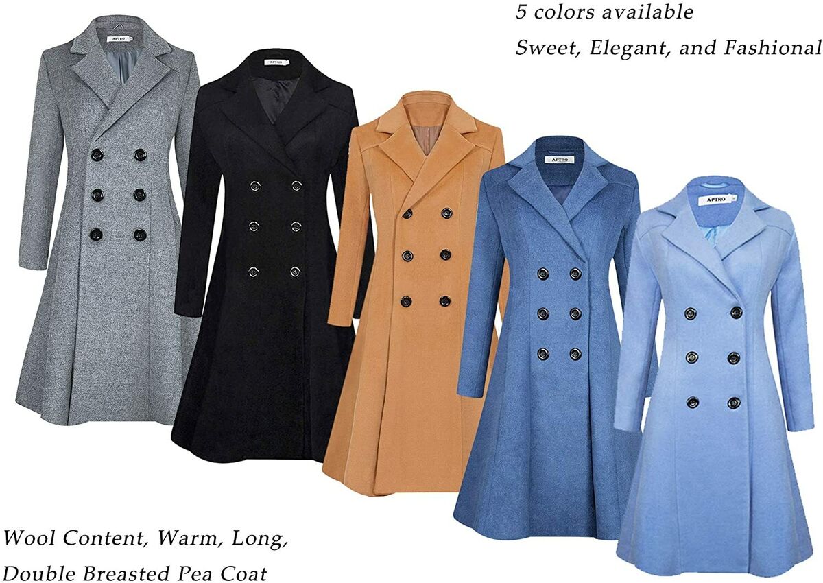 APTRO Women's Winter Wool Dress Coat Double Breasted Pea Coat Long Trench  Coat