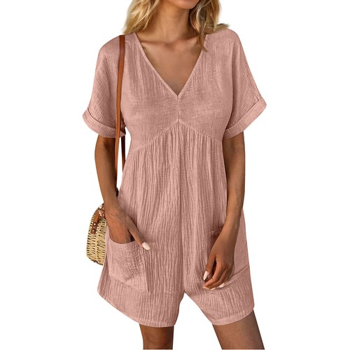 Women Summer Jumpsuit Romper Shorts Ladies Short Sleeves Casual Mini Playsuit US - Picture 21 of 22