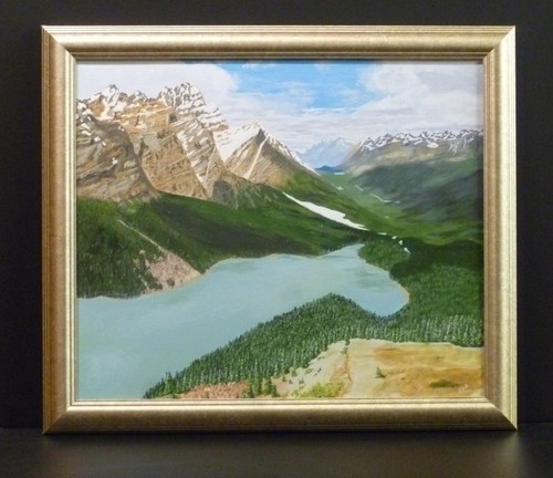 Snow Capped Mountains Canada Landscape EAR 24x20 Orginal Oil Painting Art Framed - Picture 1 of 9