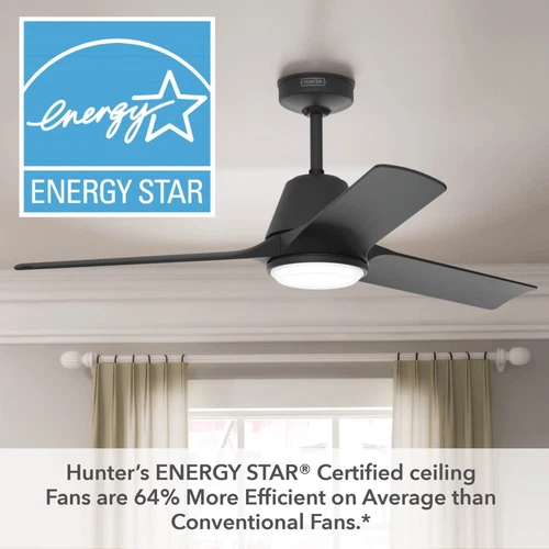 Hunter 52 inch Aeronaut Wi-Fi, ENERGY STAR® Matte Black Damp Rated Ceiling Fan - Picture 9 of 18