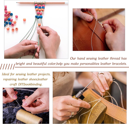 0.8mm Waxed Thread for Leather Sewing 284 Yards 150D Flat Wax String Sewing Thre - Picture 5 of 8