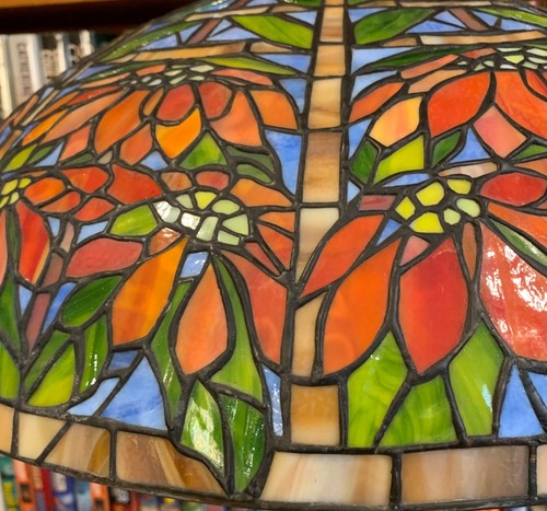 Antique Tiffany Studios Reproduction Double Poinsettia Leaded Glass Shade - Picture 7 of 11