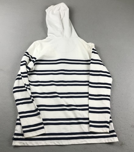 LL Bean Hoodie Womens Medium White Blue Striped Pullover Hooded Sweatshirt - Picture 5 of 10