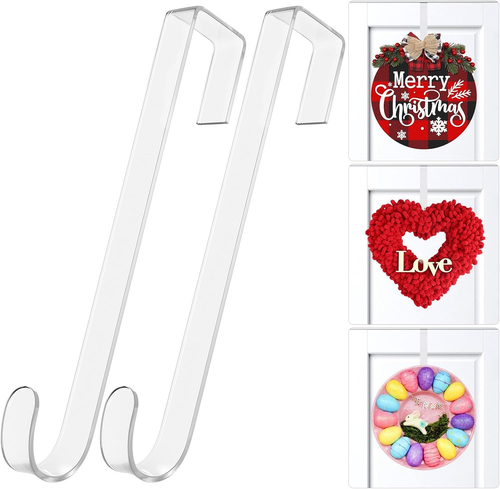 12In Clear over the Door Wreath Hanger Hooks, 2 Pack for Seasonal Decor - Picture 10 of 12
