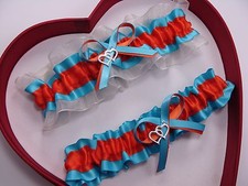 NEW Beautiful Orange Turquoise Ivory Wedding Prom Garters GetTheGoodStuff 