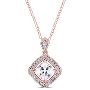 Amour Rose Plated Silver Created White Sapphire Diamond Halo Necklace