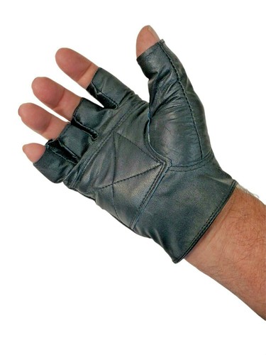 Bikers Black Leather Motorcycle Gloves Fingerless Size Small - Picture 2 of 8