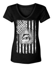 Eye Of Providence American Flag - United States Mason Women's V-Neck T-Shirt