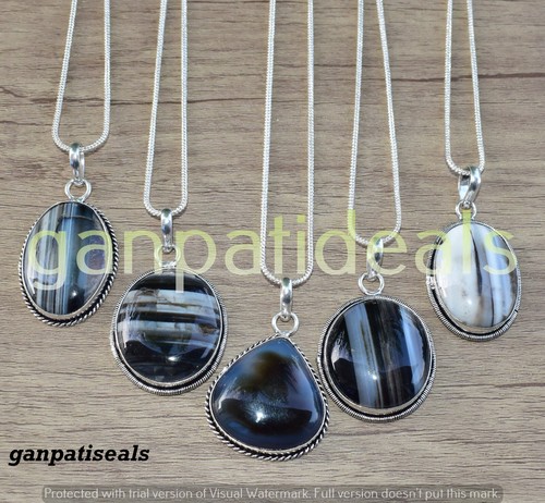Botswana Agate Gemstone Chain Pendant 925 Silver Plated Handmade Jewelry - Picture 1 of 6