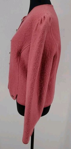 Greiger Tyrol Austria Pink New Pure Wool Button Up Sweater Jacket Blazer Size 44 - Foto 3 di 6